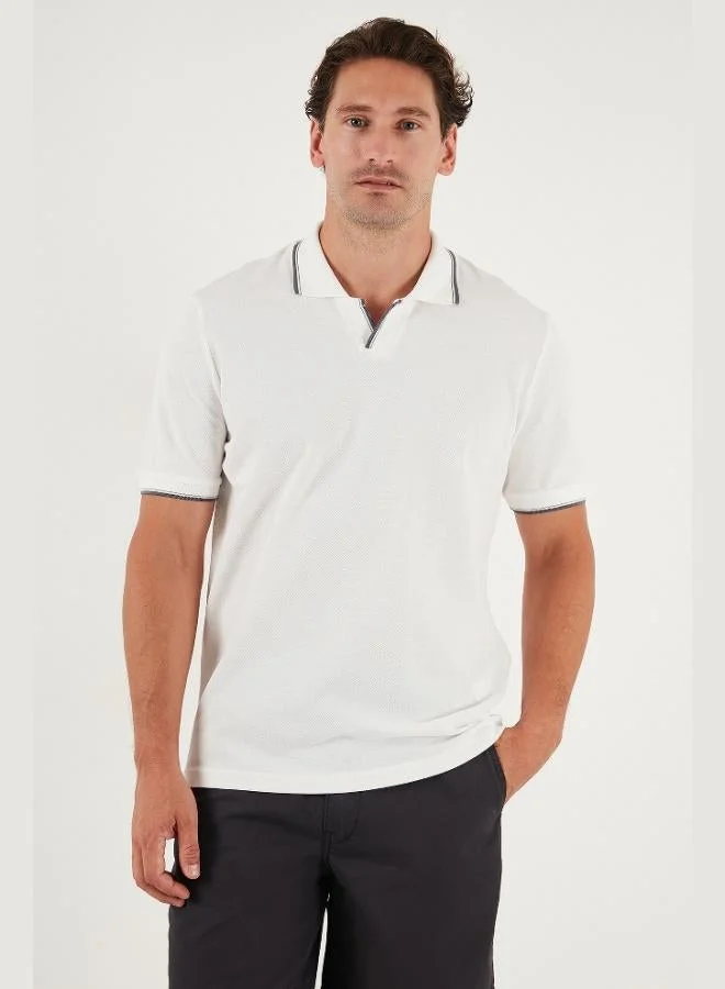 بوراتي تيشيرت بولو رجالي قطن بياقة مخططة بقصة عادية